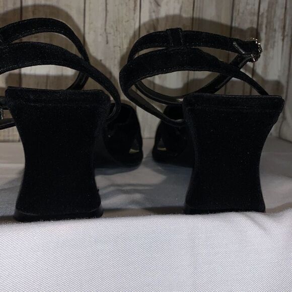 Vintage 90’s Black Velvet Square Toe Ankle Strap Chunky Heels Size 9 - Picture 16 of 16